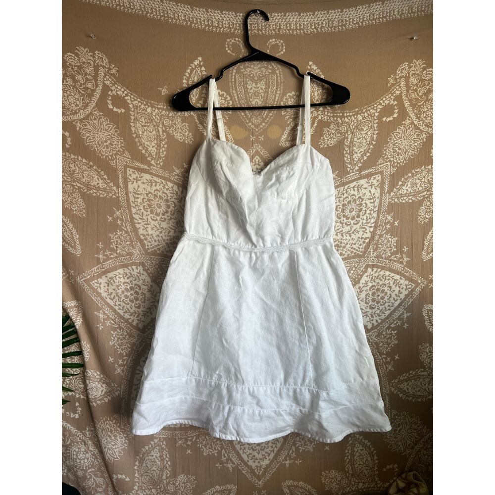 Reformation White Linen Mini Dress with Lace Trim Size 10
